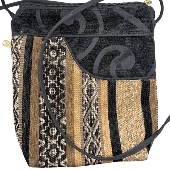 Danny K Handbags - Danny K Women's Striped Shoulder Bag Black & Brown Adjustable Strap